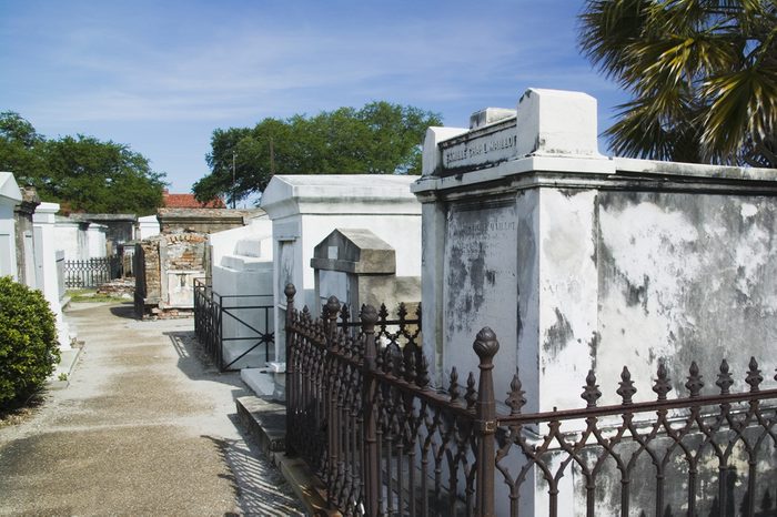 Ornate family mausoleums in St. Louis Cemetery #1 in New Orleans, Louisiana United States