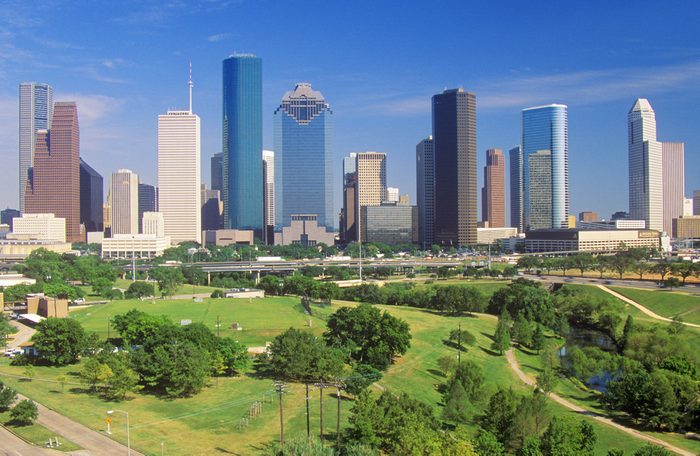 Houston skyline in the afternoon with Memorial Park in foreground in Texas