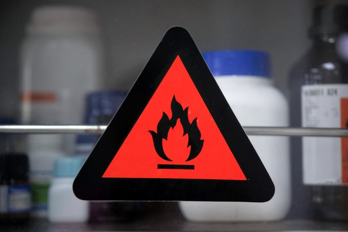 Focus at lable flammable chemical. Hazard symbols for chemicals