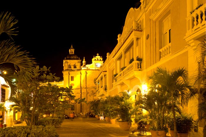 cathedral Cartagena de Indias night Colombia