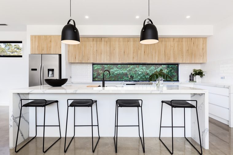 Large luxury Australian kitchen with marble island bench