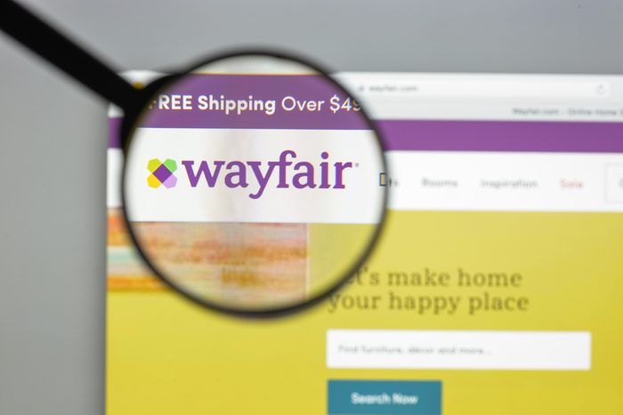 Milan, Italy - August 10, 2017: Wayfair.com website homepage. It is an American e-commerce company that sells home goods. Wayfair logo visible.