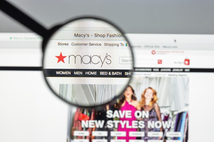 Milan, Italy - August 10, 2017: Macy's website homepage. It is a department store owned by Macy's, Inc. Macy's logo visible.