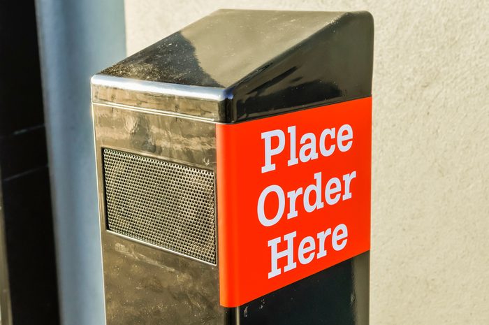 Order placement point at a drive-thru fast food restaurant.