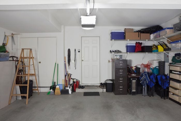 Clean two car garage in a normal suburban home. 