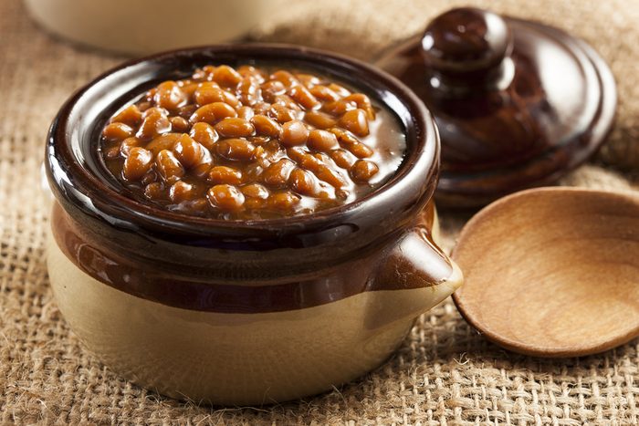 Homemade Barbecue Baked Beans with pork in a bowl