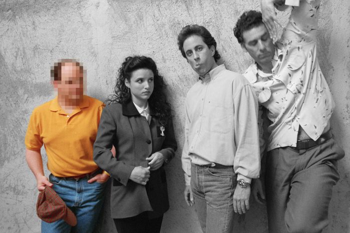 seinfeld cast with only george in color with blurred face