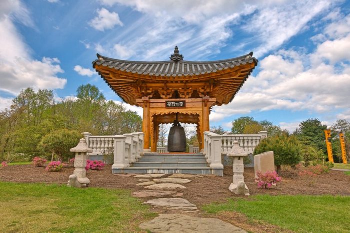 a hidden gem in Virginia, the Korean Bell Garden landmark & scenery from Meadowlark Gardens in Vienna, Virginia