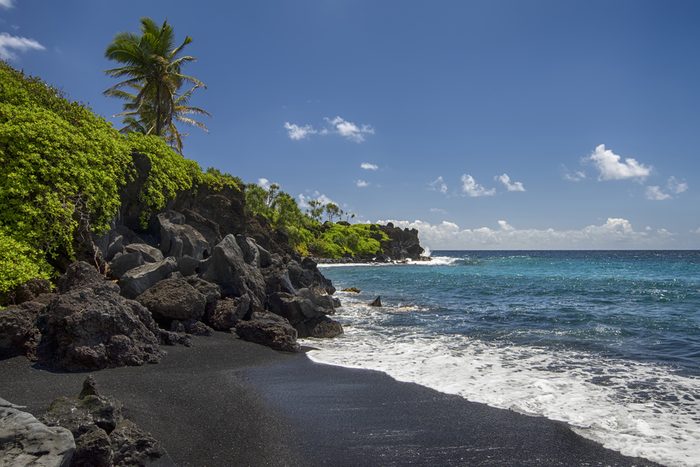 Waianapanapa state park, black sand beach. Maui, Hawaii