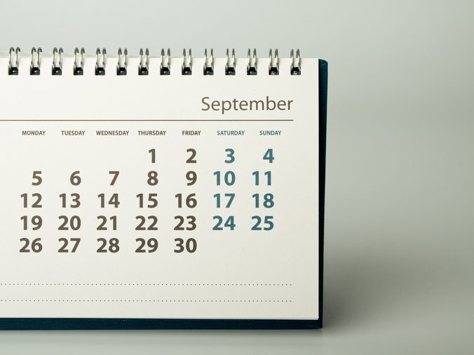 September. Calendar sheet. Calendar of the year two thousand sixteen.