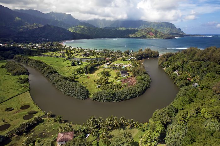 Drone Aerial Panorama - Hanalei River / Hanalei Bay - Island of Kaua'i, Hawaii