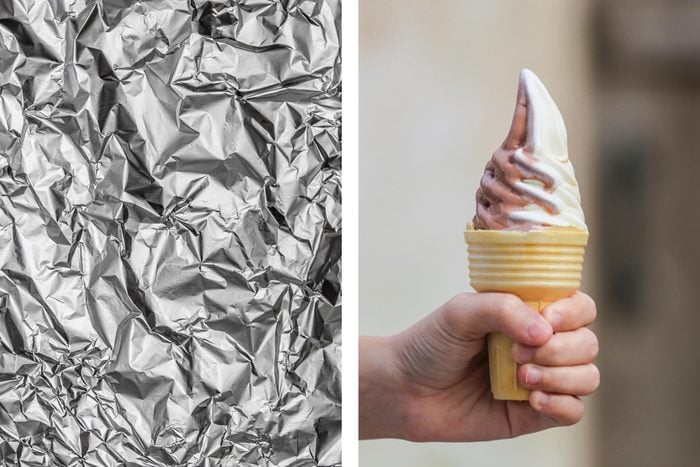 Aluminum foil texture next to ice cream cone