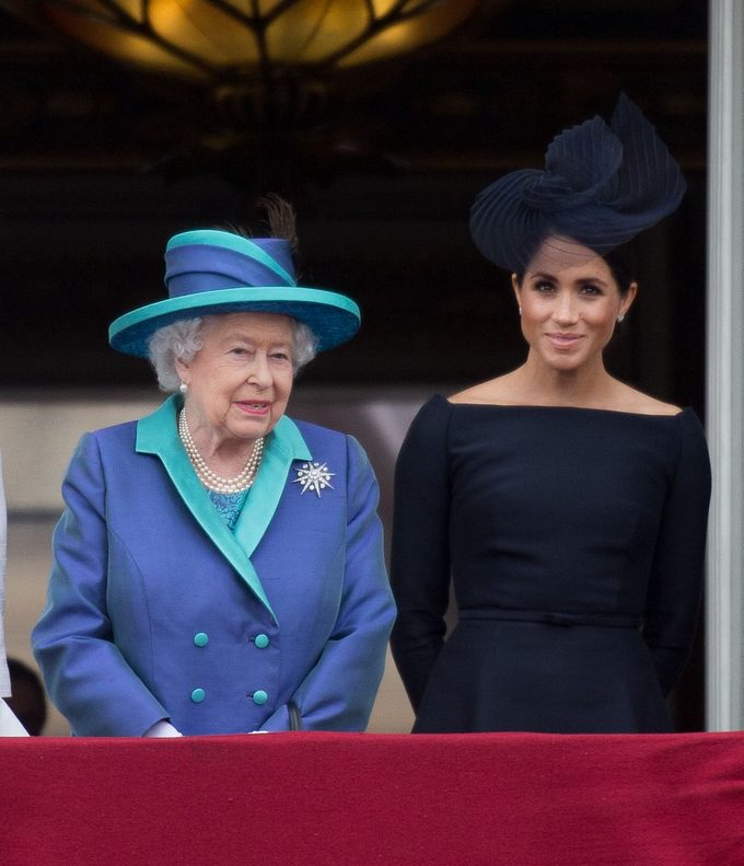 Queen Elizabeth II, Meghan Duchess of Sussex on the balcony of Buckingham Palace