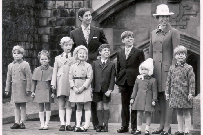 Prince Of Wales & Princess Royal With Younger Royals - December 1969 Christmas Day At Windsor Castle Photographed Together For The First Time Are The Ten Royal Children Pictured On The East Terrace At Windsor Castle O Christmas Day After The Morning
