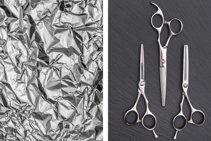 Aluminum foil texture next to clipping scissors