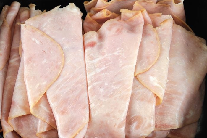 close up on fresh sliced honey ham
