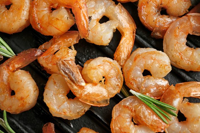 Delicious grilled shrimps, closeup
