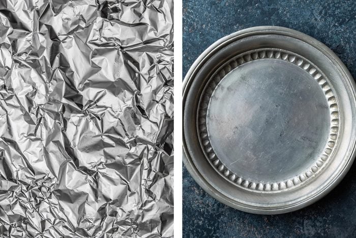 Aluminum foil texture next to tarnished silver