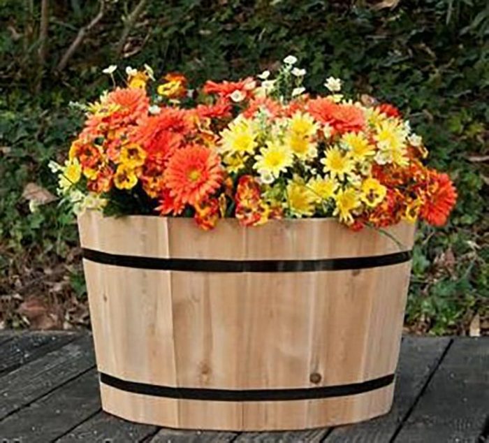  Unfinished, Paintable Decorative Basic Half Whiskey Barrel Tub Planter 24 Inch Round | Cedar Wood Planter