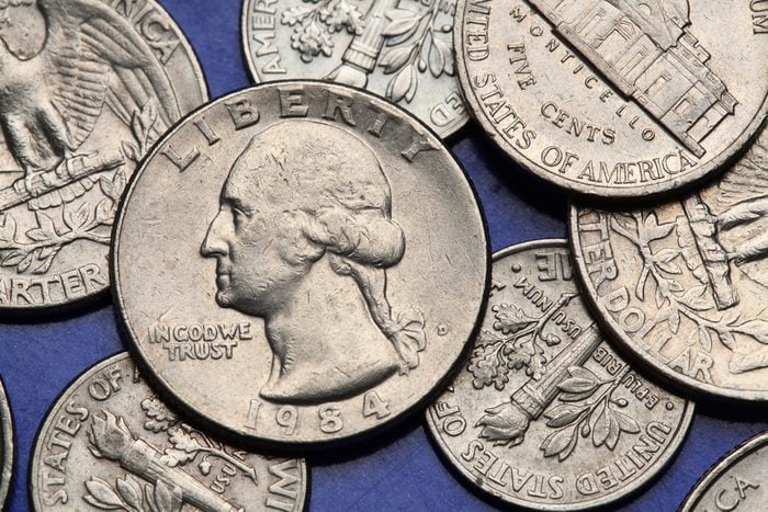 Coins of USA. George Washington depicted on the US quarter coin.