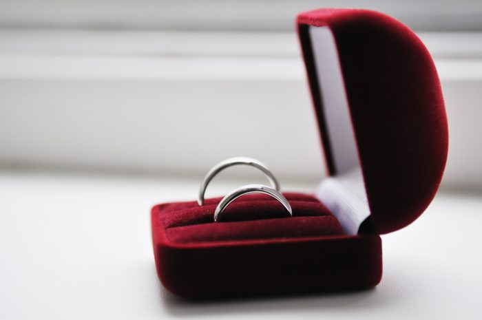 Two wedding rings in nice red box