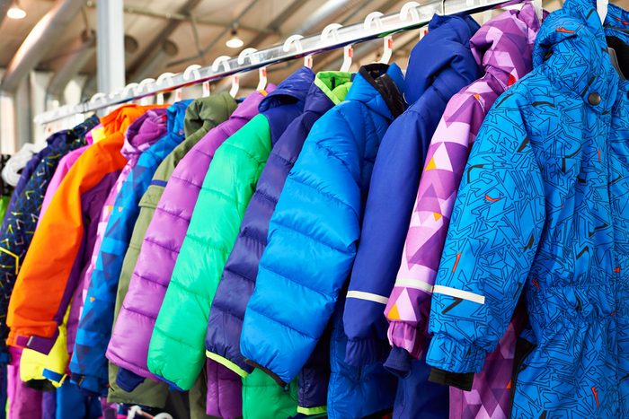 Winter children sports jacket on a hanger in the store