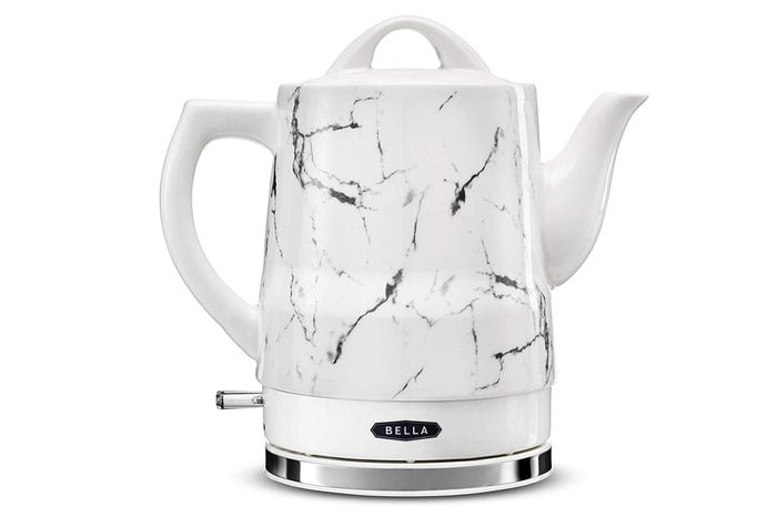 BELLA (14743) 1.5 Liter Electric Ceramic Tea Kettle with Boil Dry Protection & Detatchable Swivel Base, White Marble