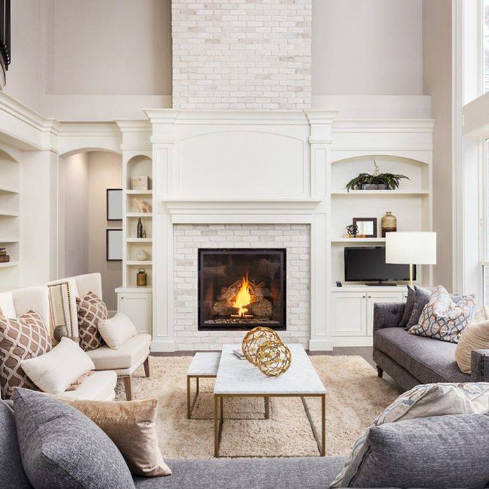 living room modern white fireplace