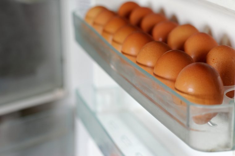 Eggs on shelf in the refrigerator