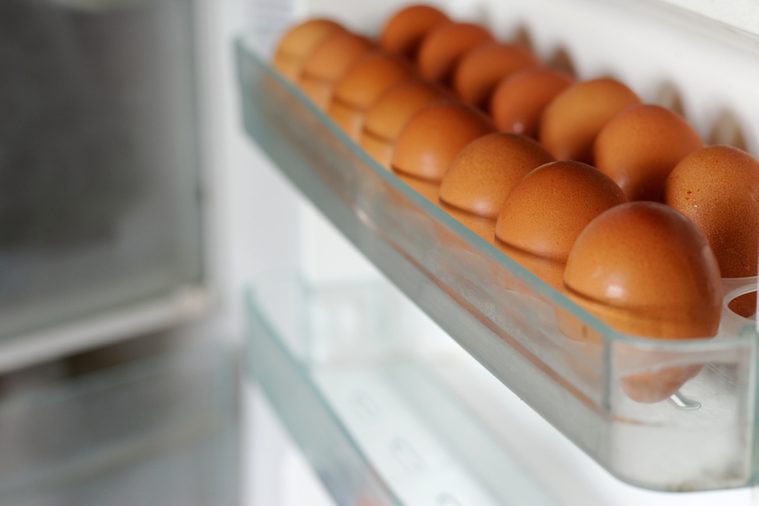 Eggs on shelf in the refrigerator