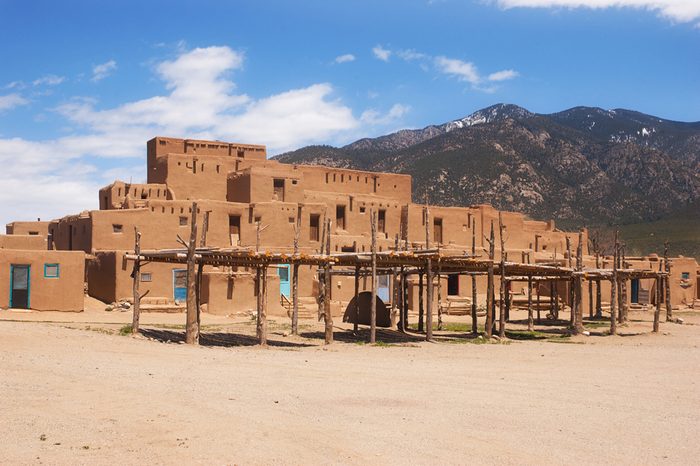 UNESCO World Heritage Site Taos Pueblo outside of Taos, New Mexico, continuously inhabited for over 1000 years.