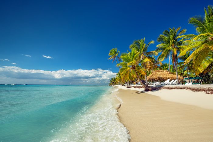 Landscape of paradise tropical island beach with perfect sunny sky