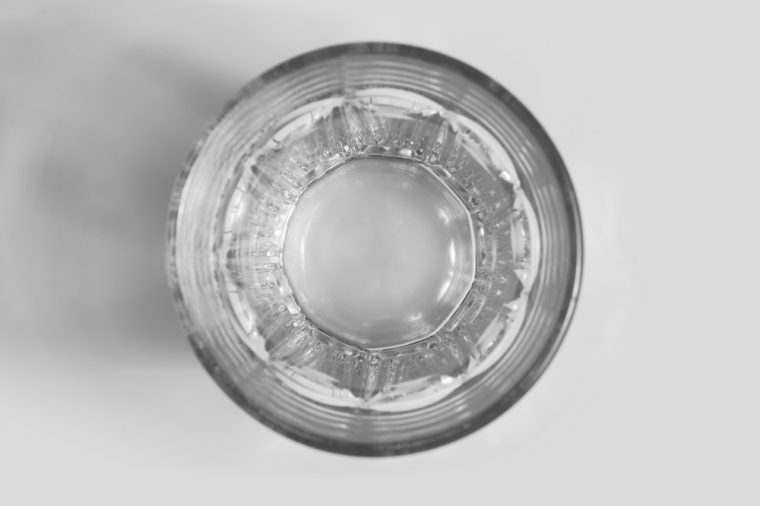 Selective focus point on Empty glass, top view