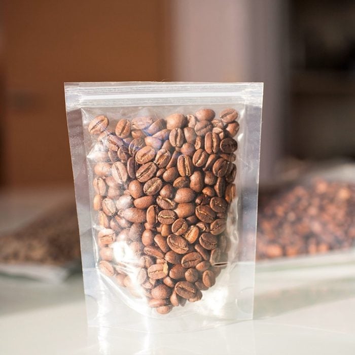 coffee beans in transparent pack