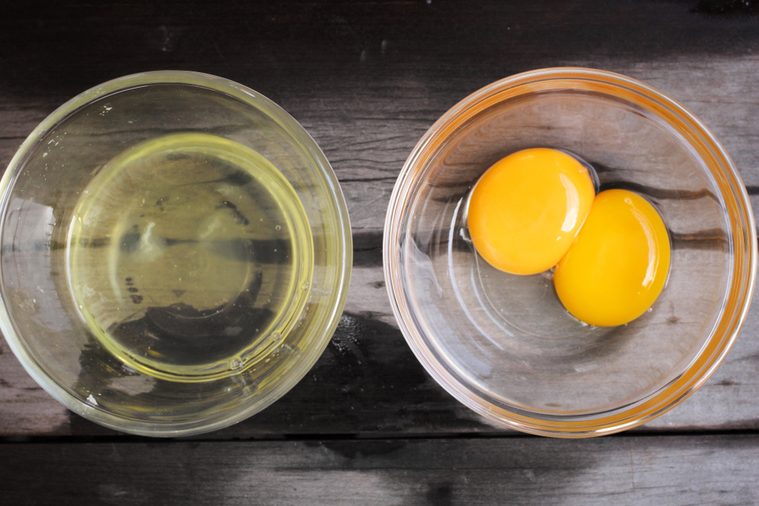Separates yolk and white eggs