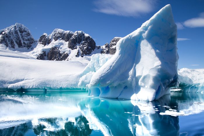 Antarctic Landscape with icebergs in foreground. Antarctic Peninsula, Antarctica