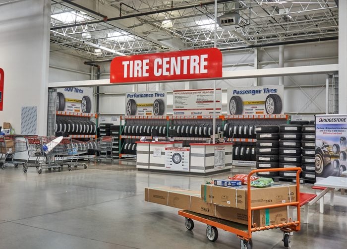 TORONTO, CANADA - AUGUST 15, 2018: Costco Tire Centre. Costco, is an American corporation which operates a chain of membership-only warehouse clubs.
