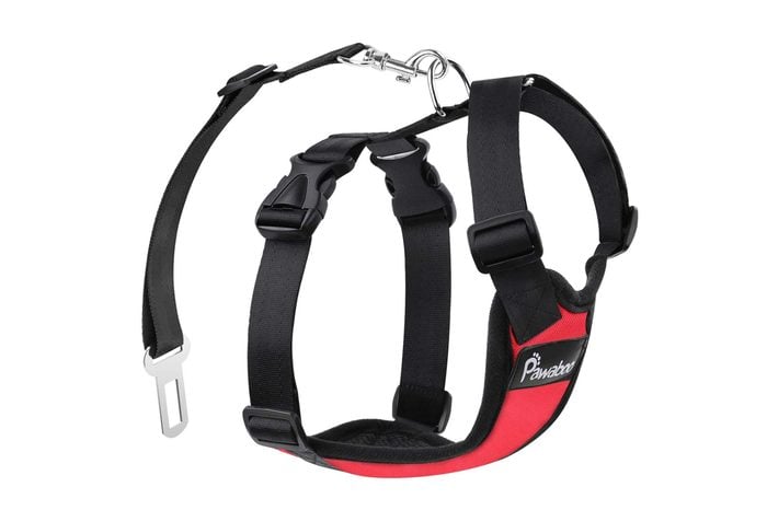 PAWABOO Dog Safety Vest Harness, Pet Dog Adjustable Car Safety Mesh Harness Travel Strap Vest with Car Seat Belt Lead Clip.