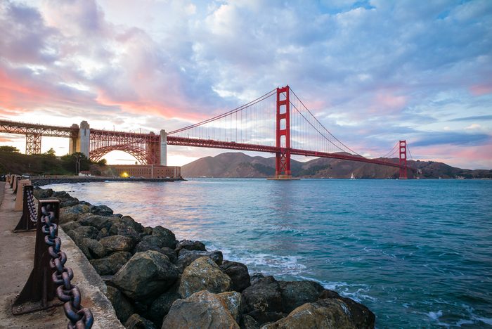 Golden Gate Bridge Dusk At Sunset. View from Fort Point. San Francisco, California San Francisco, USA.