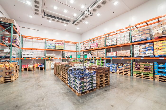 HUMBLE, TX, US - JUN 30, 2017:Fresh produce refrigerated room in a Costco store. Costco Wholesale Corporation is largest membership-only warehouse club in United States, known for its low-price offers