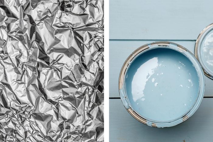Aluminum foil texture next to open paint can