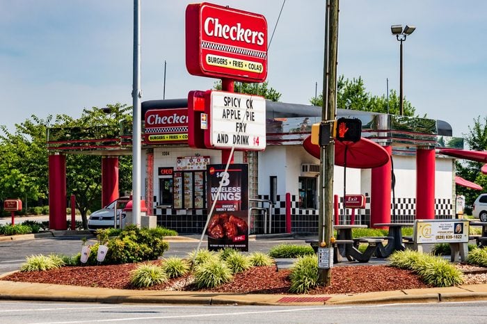 HICKORY, NC, USA-15 AUGUST 18: A Checkers Fast food restaurant, an American chain headquartered in Tampa, Florida.