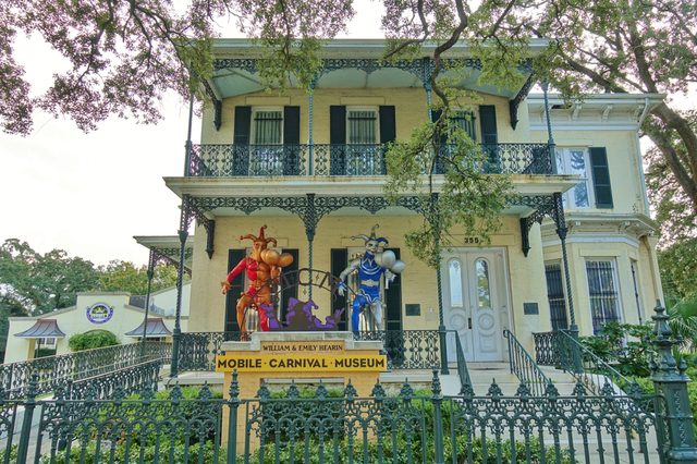 MOBILE, AL -25 AUG 2018- View of the Mobile Carnival Museum, located in the historic Bernstein-Bush mansion on Government Street in downtown Mobile, Alabama.