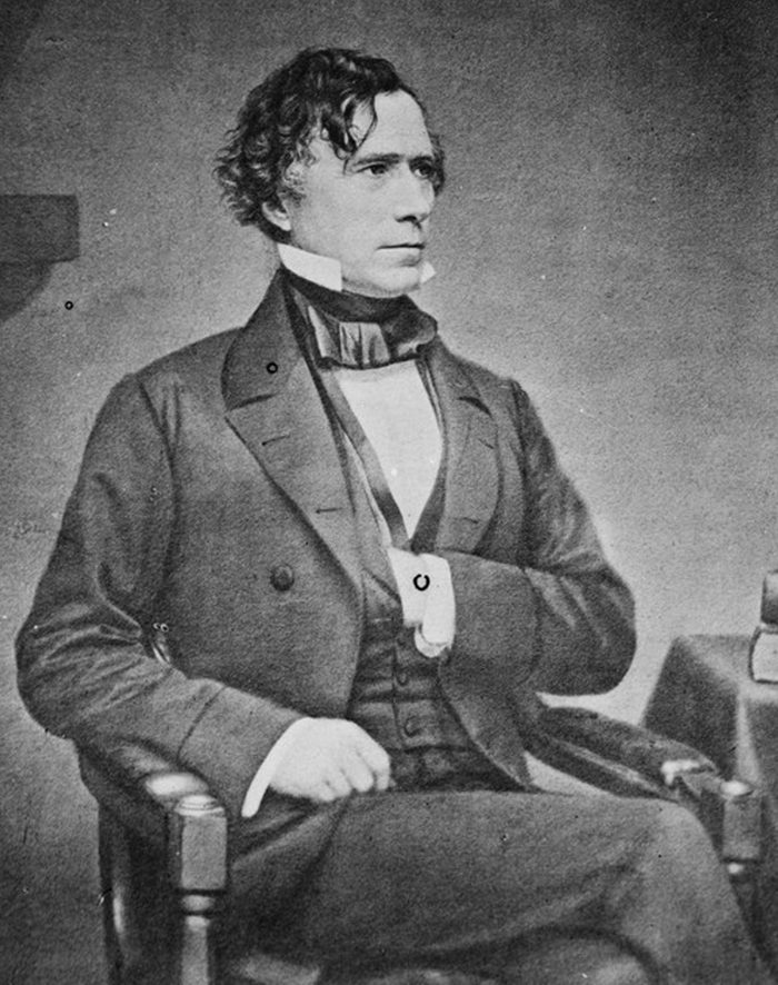 History Franklin Pierce (1804-1869) American lawyer and politician, 14th President of the United States 1853-1857 . Three-quarter length portrait of Pierce seated and looking towards the right, 1855-1865.