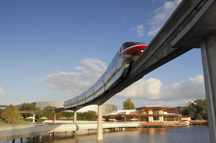 VARIOUS Monorail transiting through Epcot in Walt Disney World, Florida, USA