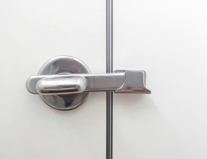 Stainless handle for lock toilet room.
