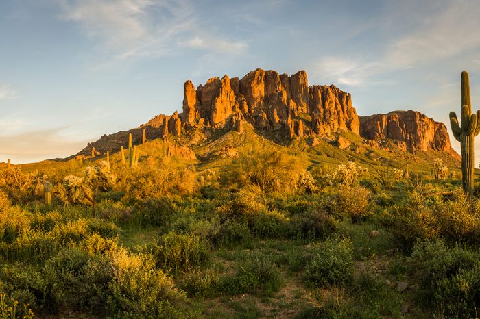 Sunset at Superstition Mountain at Lost Dutchman State Park, AZ, USA