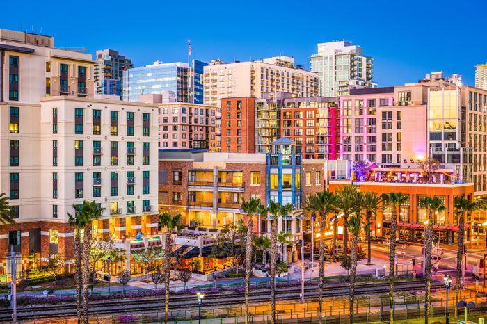 San Diego, California, USA cityscape at the Gaslamp Quarter.