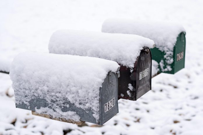 snow mailboxes winter
