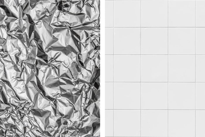 Aluminum foil texture next to tile floor texture